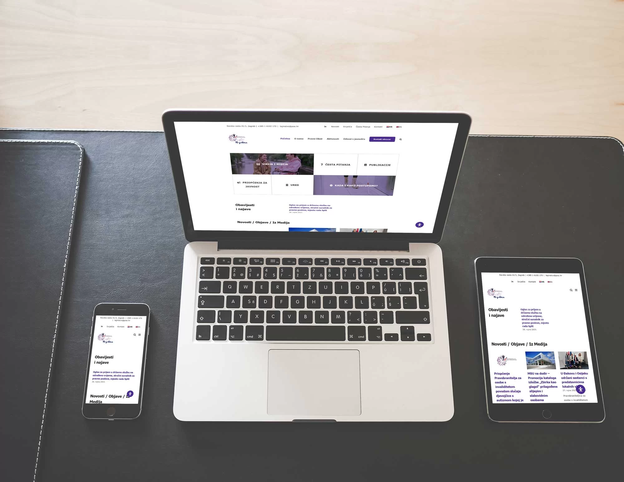 Responsive view of the Ombudsman for Persons with Disabilities website displayed on a laptop, tablet and mobile phone.